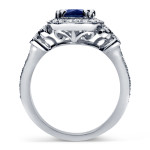Artistic White Gold Halo Ring with Sapphire and Diamonds (6.5 MM & 2/5 CT) in Antique Deco Style by Yaffie.