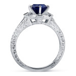 Art Deco Ring with Blue Sapphire and 1/2ct TDW Diamond in Yaffie White Gold