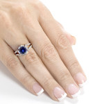 Art Deco Ring with Blue Sapphire and 1/2ct TDW Diamond in Yaffie White Gold