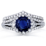 Star-studded Yaffie Bridal Set with Blue Sapphire and 1/2ct TDW Diamonds in White Gold