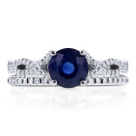 Blue Sapphire & Diamond Crossover Bridal Set in White Gold by Yaffie, 1/5ct TDW