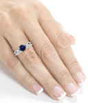 White Gold Bridal Set with Blue Sapphire and Diamond Crossover
