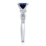 Sparkling Blue Sapphire and Shimmering Diamond Crossover Ring in White Gold by Yaffie