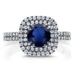 Blue Sapphire & Diamond Double Halo Engagement Ring in White Gold by Yaffie (3/4ct TDW)