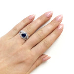 White Gold Sapphire and Diamond Star Halo Bridal Set with 3 Rings