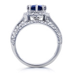 White Gold Sapphire and Diamond Star Halo Bridal Set with 3 Rings