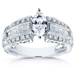 Antique Marquise Diamond Engagement Ring - Yaffie White Gold, 1 3/5ct TDW with Delicate Milgrain Detailing