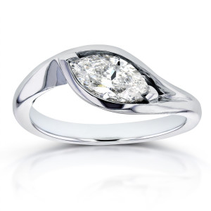 White Gold Certified 1ct Marquise Solitaire Diamond Engagement Ring - Custom Made By Yaffie™