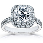 Double Halo Diamond Engagement Ring with Yaffie White Gold Certification, 2.25ct Round Center Stone