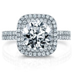 Double Halo Diamond Engagement Ring with Yaffie White Gold Certification, 2.25ct Round Center Stone