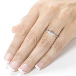Eco-Friendly 3-Stone Lab Grown Round and Baguette Ring by Yaffie in White Gold, 3/4ct TDW