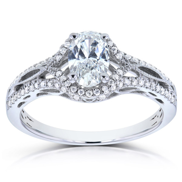 Certified Oval Diamond Engagement Ring, 7/8ct TDW, in Elegant White Gold from Yaffie