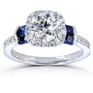 Eco-Friendly White Gold Hal with Yaffie Certified Sapphire and 1 1/6ct TDW Lab Grown Diamond
