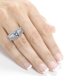 Gold Cushion Cut Moissanite and Double Band Diamond Ring by Yaffie