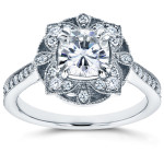 Eternal Flower Antique with Yaffie White Gold Cushion and 1/4ct TDW Diamond studded Forever One Moissanite