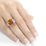 Multi-Row Channel Ring with Orange Citrine and Diamonds in White Gold by Yaffie