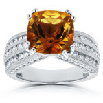 Multi-Row Channel Ring with Orange Citrine and Diamonds in White Gold by Yaffie