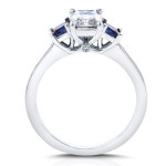 Sapphire Diamond Three-Stone Engagement Ring in Yaffie White Gold