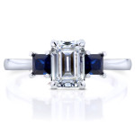Blue Sapphire and Diamond Three Stone Engagement Ring in White Gold by Yaffie