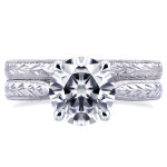 Forever Brilliant Antique Bridal Set: Yaffie White Gold 1 1/2ct TGW Moissanite and Diamond Cathedral Rings.