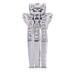 Eternal Beauty: Vintage Floral Blue Sapphire & Diamond Ring with Forever One Moissanite in White Gold