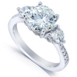 White Gold Engagement Ring with Forever One Moissanite and 3/5ct TDW Diamond Three Stones by Yaffie