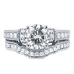 Antique Diamond Bridal Ring Set with Yaffie White Gold Moissanite & 3/5 ct Total Diamond Weight