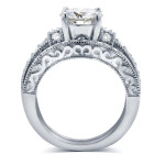 Antique Diamond Bridal Ring Set with Yaffie White Gold Moissanite & 3/5 ct Total Diamond Weight