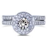 Yaffie Double Halo Bridal Rings with White Gold, Moissanite and 3/5ct TDW Diamond Dome