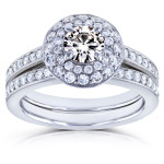 Yaffie Double Halo Bridal Rings with White Gold, Moissanite and 3/5ct TDW Diamond Dome