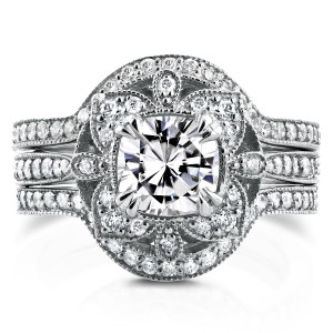 Floral Antique Bridal Set with Yaffie Moissanite & Dazzling Diamond Accents in White Gold (5/8ct TDW)