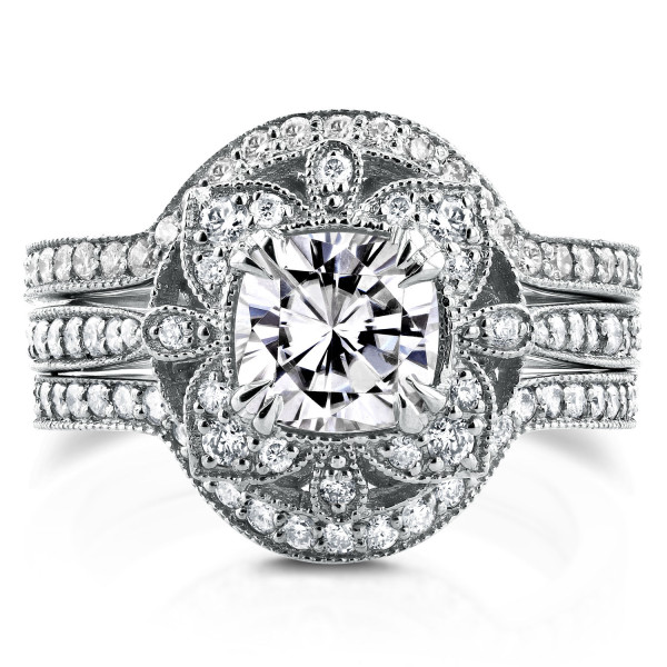 Flower-Inspired Antique Bridal Set with Yaffie White Gold Moissanite and Dazzling 5/8ct TDW Diamonds