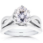 Forever One DEF Moissanite Bridal Set with Oval White Gold Design - 1.5ct