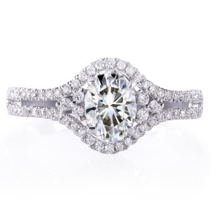 Yaffie Semi-Split Shank Engagement Ring with Oval Moissanite and 1 1/6ct TGW Diamonds