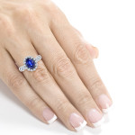 Vintage Ornate Cathedral Ring with Blue Sapphire & Diamond Accents in White Gold by Yaffie