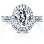 Yaffie White Gold Oval Moissanite and 1/2ct TDW Diamond Halo 2-Piece Bridal Rings Se