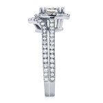 Oval Moissanite and Diamond Halo Bridal Set in White Gold by Yaffie, 0.5ct Total Diamond Weight