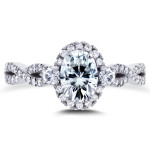 Yaffie White Gold Oval Moissanite and 1/3ct TDW Diamond Halo Vintage Ring