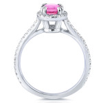 Pink Sapphire Oval White Gold Ring with Diamond Halo - 1/3ct TDW
