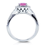 Vintage Crossover Ring with Oval Pink Sapphire and Diamond Accents in White Gold by Yaffie