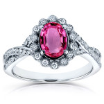 Vintage Crossover Ring with Pink Sapphire and Diamond Accents in White Gold by Yaffie