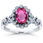 Vintage White Gold Ring with Pink Sapphire and Diamond Accents