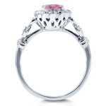 Vintage White Gold Ring with Pink Sapphire and Diamond Accents