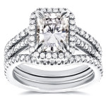 Radiant White Gold Bridal Set with Moissanite and Sparkling Diamond Accents
