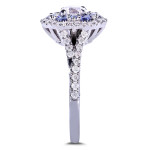 Floral Diamond Bridal Set with Blue Sapphire and 1.1ct TDW in Yaffie White Gold.