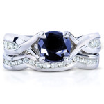 Blue Sapphire and Diamond Wedding Rings in Elegant White Gold