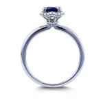Floral Halo Blue Sapphire & Wavy Diamond Engagement Ring - Yaffie White Gold.