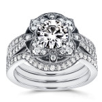Antique Floral 3-Piece Bridal Set with Yaffie Round Moissanite and 5/8ct TDW White Gold Diamond