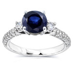 Sapphire and Diamond Three Stone Ring in White Gold by Yaffie