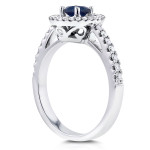 Elegant Round Sapphire Ring with Halo Diamonds on White Gold